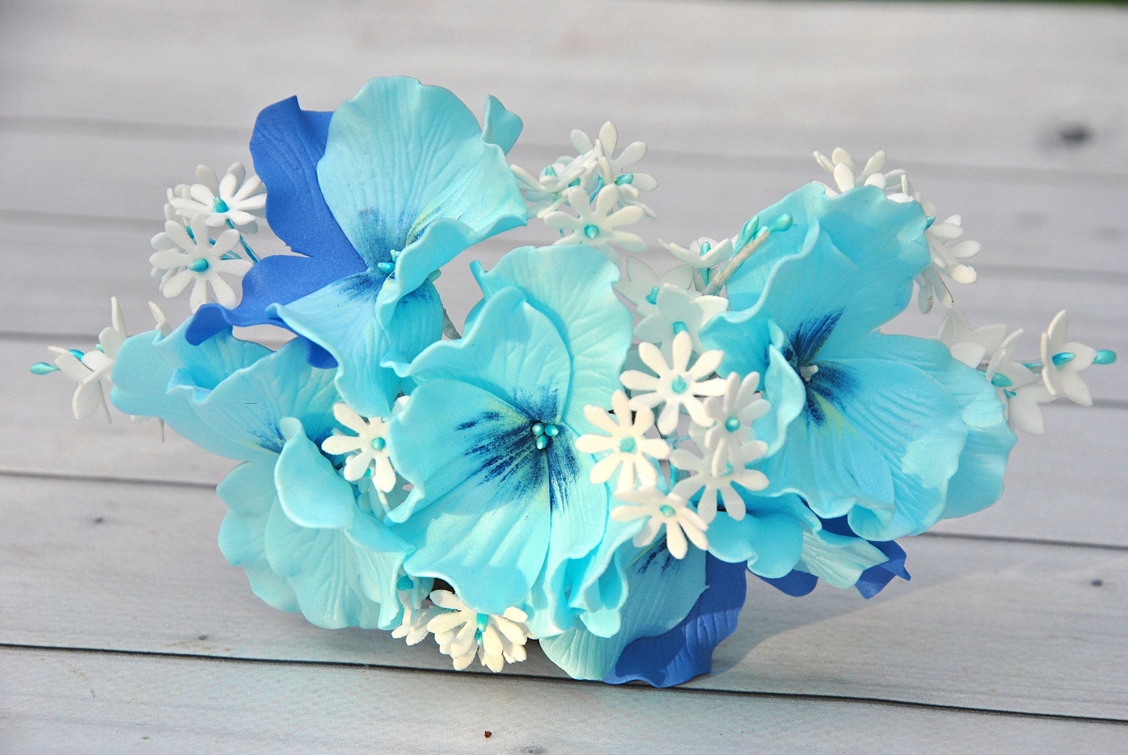 6. Baby Blue Flower Hair Clip with Pearl Center - wide 8