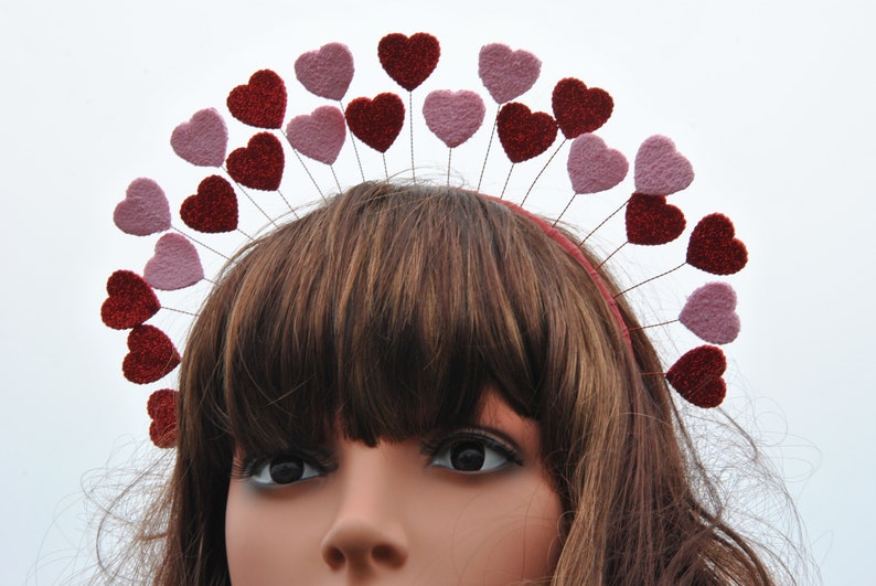 Valentine headband Queen of hearts crown adult Red heart headpiece red+pink hearts
