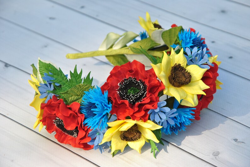 Rustic flower crown Ukrainian wedding bridal flower crown Red Etsy