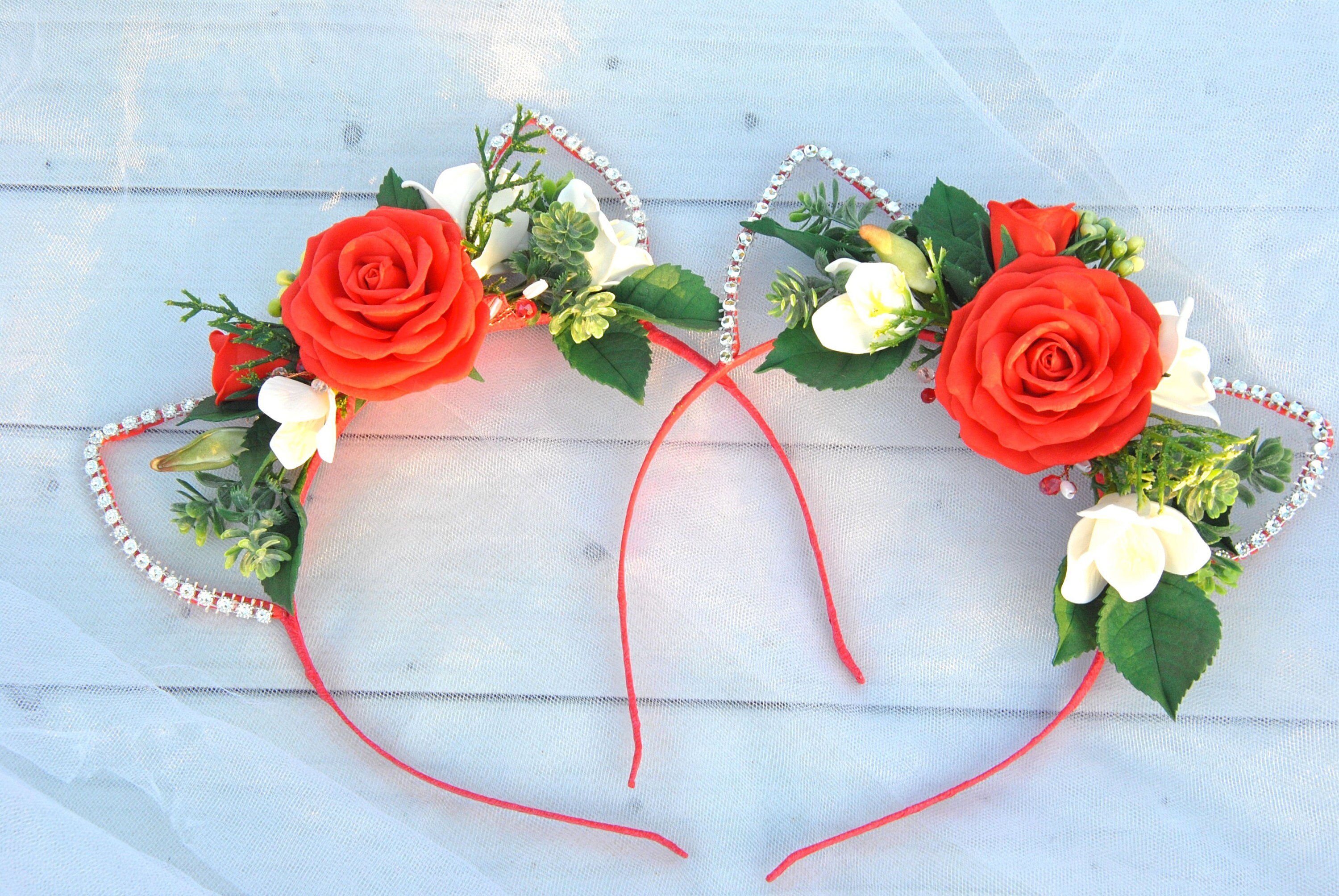 ? Beautiful Metallic Floral Flowers Cat Ears Garden Headdress Headband ? Restocked cat ears in some new colours! #catears  main image 4