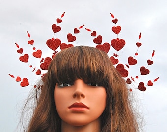 Handmade Glitter Heart Headband, Valentine Costume Headpiece