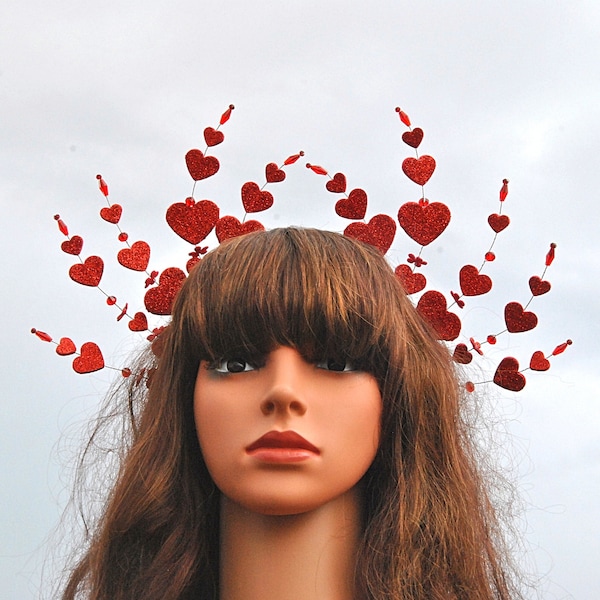 Heart headband cupid Valentine headband Queen of hearts headpiece Red hearts halo crown