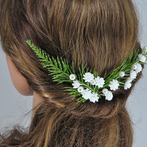 Babys breath hair pins Fern greenery pearl bridal hair piece