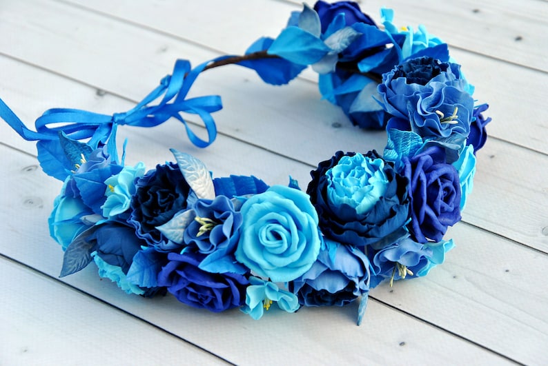 Blue Flower Crown Wedding Flower Girl Crown Navy Blue Rose Etsy