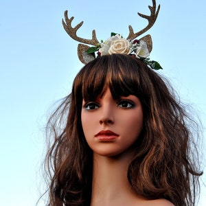 Deer antler headband adult Antler crown headpiece Christmas floral antler
