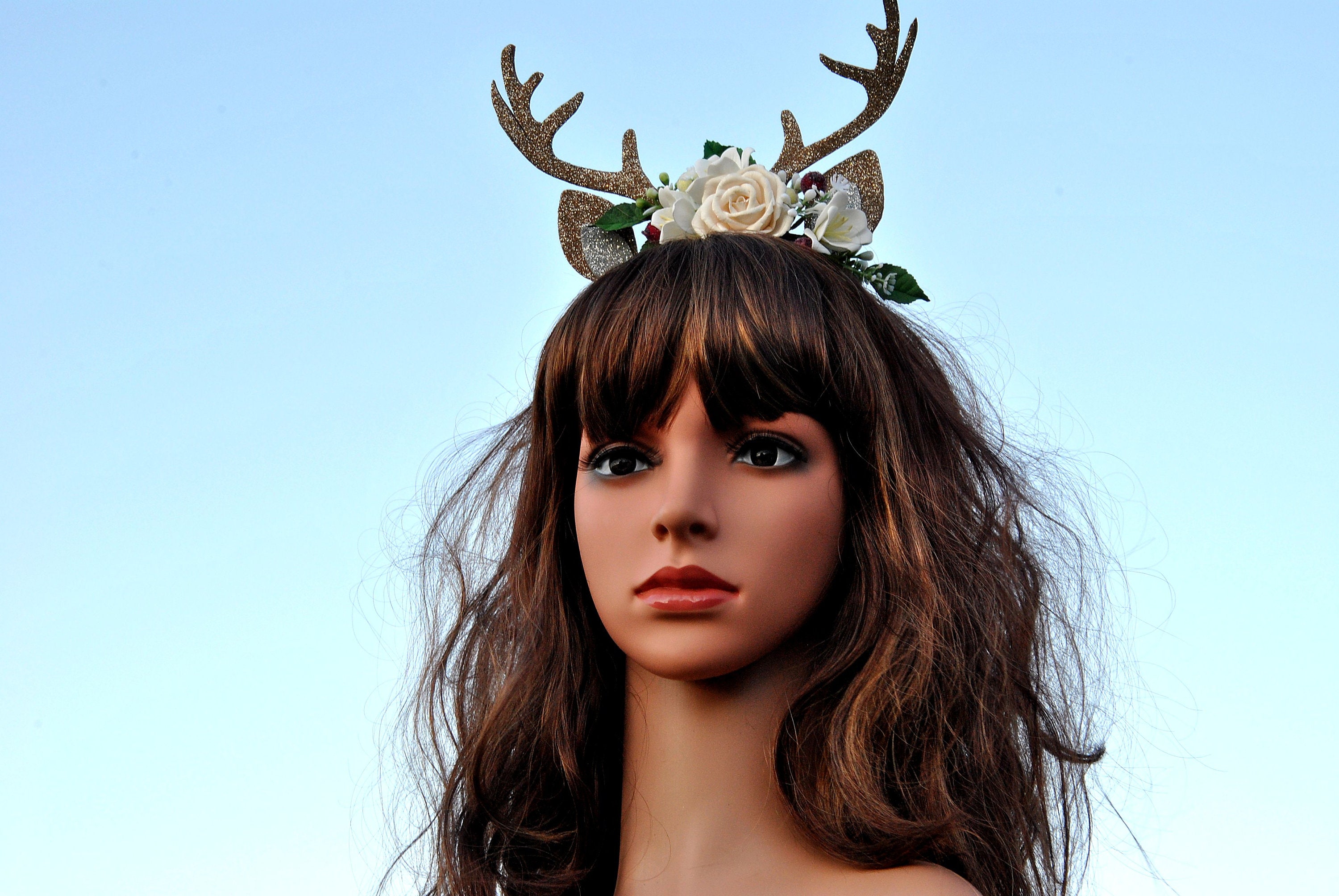 Floral Deer Antler Headband, Christmas Crown Headpiece - Etsy