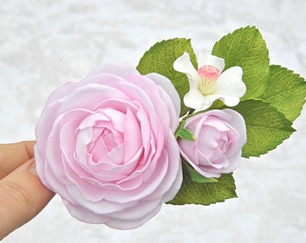 Cammelia flower hair clip Blush flower bridal hair piece Light pink wedding hair accessory