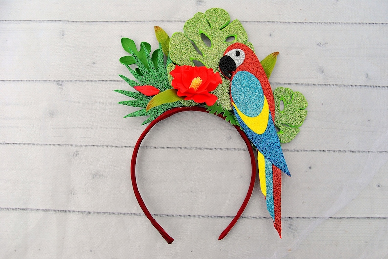 Parrot Headband Tropical Floral Headpiece Monstera Palm Leaves - Etsy