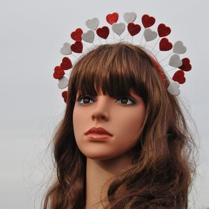 Valentine headband Queen of hearts crown adult Red heart headpiece image 3