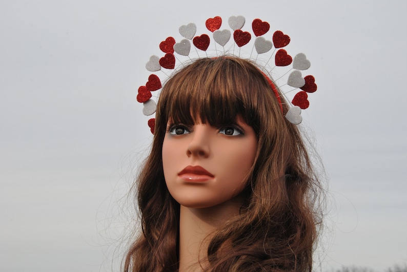 Valentine headband Queen of hearts crown adult Red heart headpiece image 3