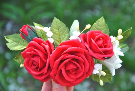 Red Rose Haircomb flower vintage_style_rose_hair_comb.jpg main image 4