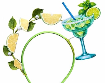 Mojito Coctail Headband, Tropical Lime Fascinator for Bachelorette Party, Summer Drink  Hair Accessory