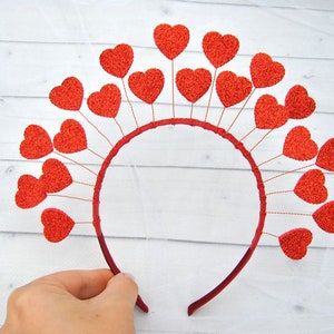 Valentine headband Queen of hearts crown adult Red heart headpiece image 9