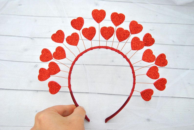 Valentine headband Queen of hearts crown adult Red heart headpiece image 9