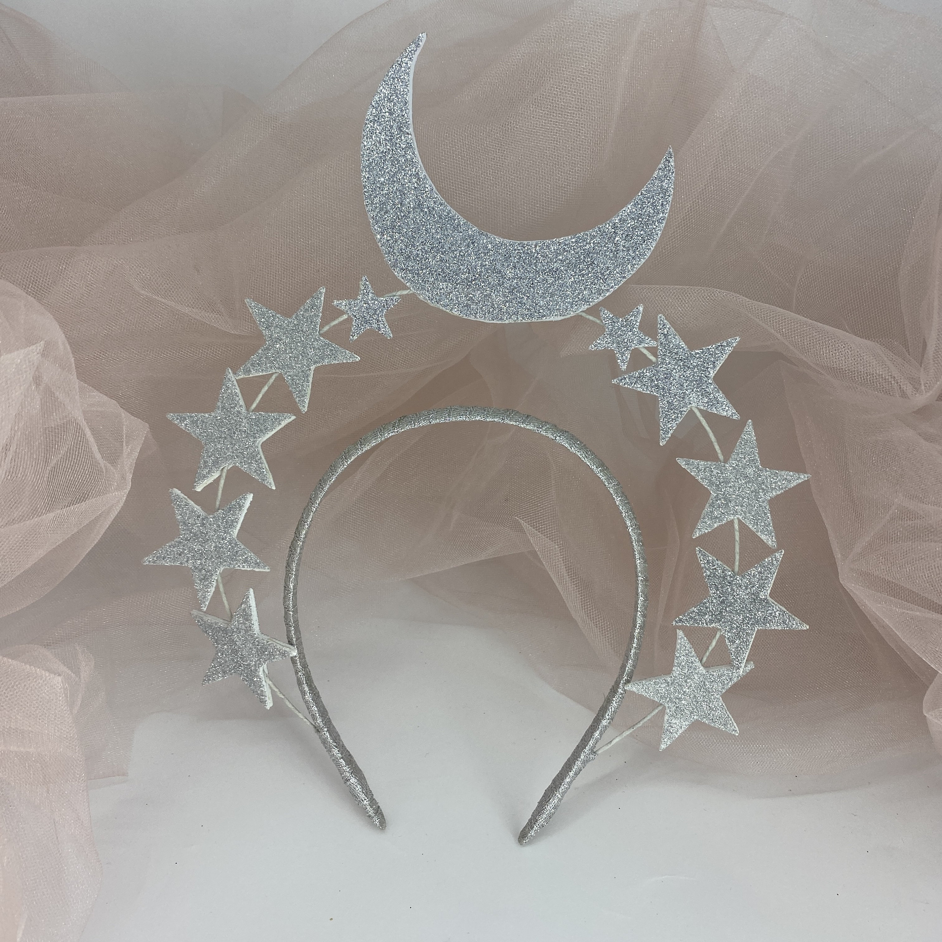 Cerchietto Con Stelle, Luna E Sole Per Donna E Bambina - Fascia Elastica In Tessuto Per Matrimoni, Halloween, Cosplay