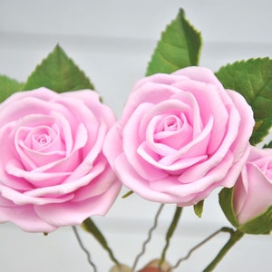 Pink flower hair pins wedding Bridal hair piece rose Bridesmaid hair flower accessory Wedding flower headpiece