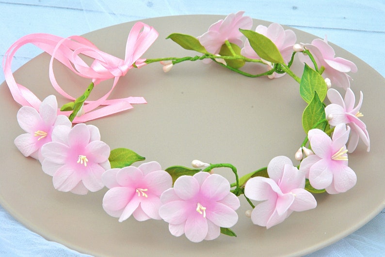 Pink Blossom Headpiece Flower Girl Floral Crown Sakura Etsy