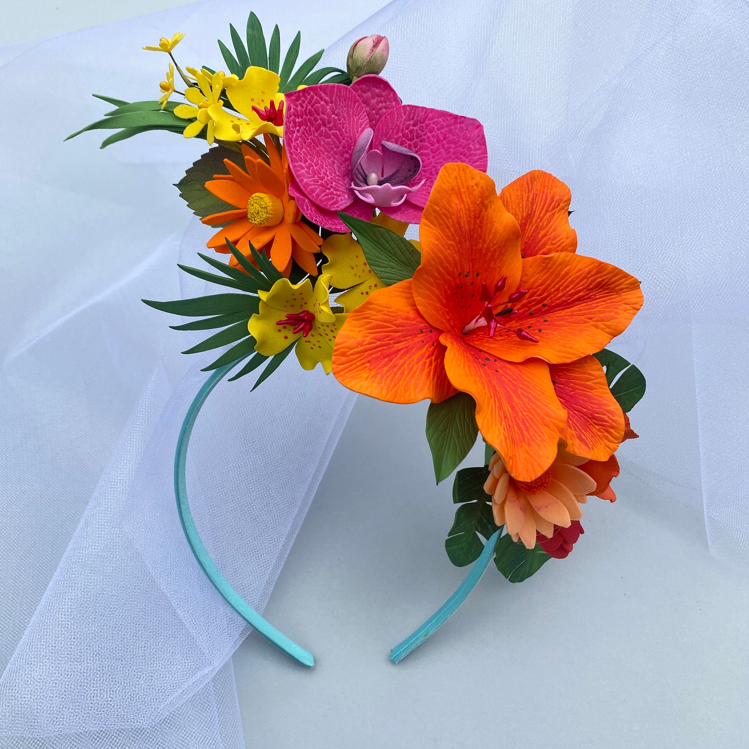 Blumenkrone Aus Stoffrosen Orange & Gelb - Haarband Für Hochzeit, Festival, Braut, Blumenmädchen