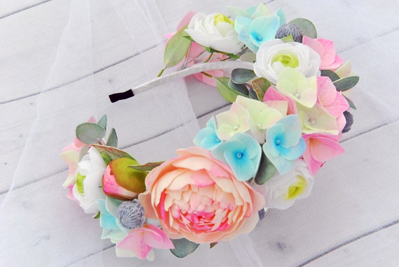 Blush Peony Flower Crown Peach Blush Flower Crown Pale Blush Half Side Floral Crown  main image 4