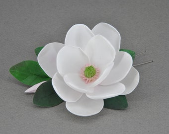 Handmade White Magnolia Bridal Hair Pin, Foam Flower Piece
