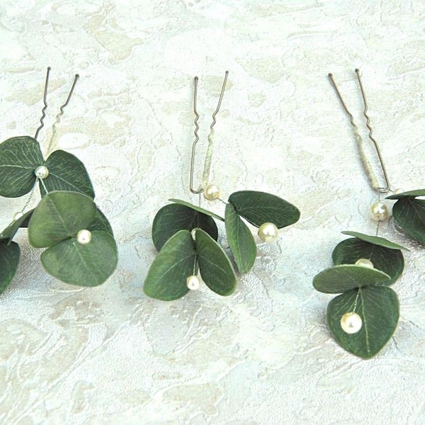 Eucalyptus hair pins Greenery hair piece for bride