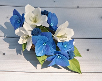 Blue hydrangea hair clip Bridal hair piece white blue Women flower hair clips wedding