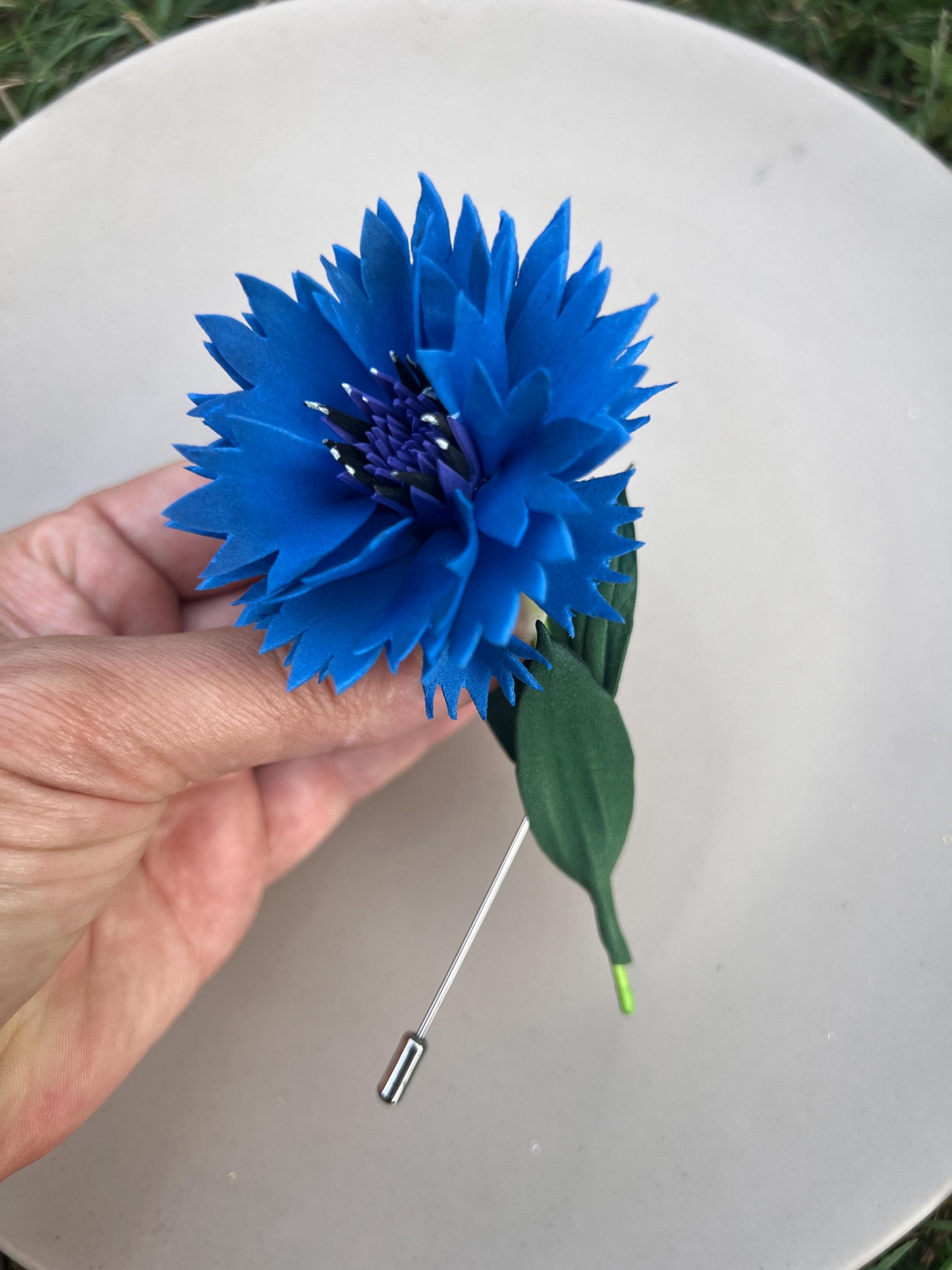 Cornflower Lapel Pin: Handmade Foam Flower Brooch - Etsy