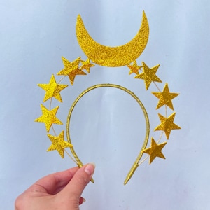 Moon and star headband Halloween headband Celestial headpiece Moon and star halo crown