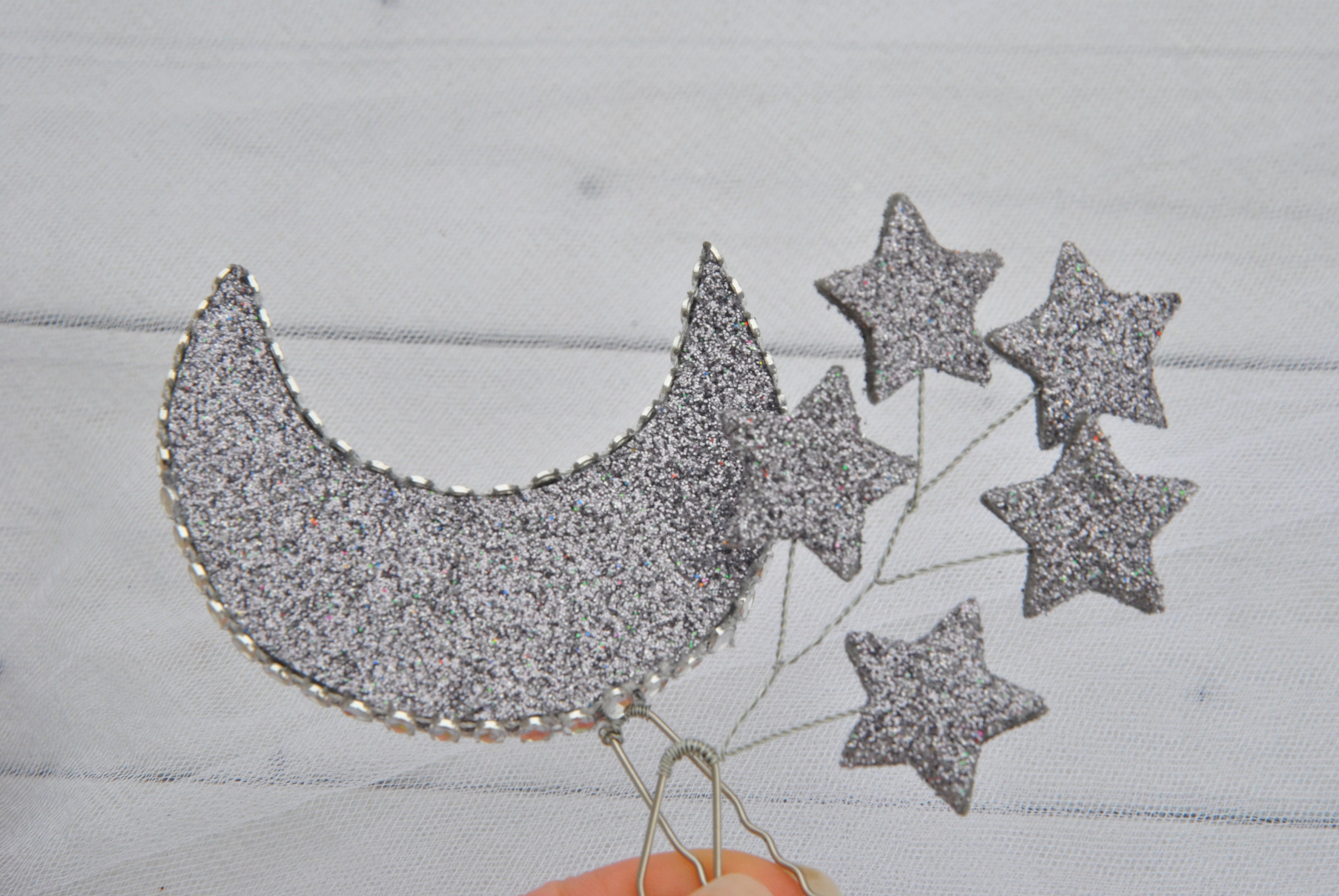 Moon Hair Pins Crescent Moon Headpiece Celestial Bridal Hair Etsy