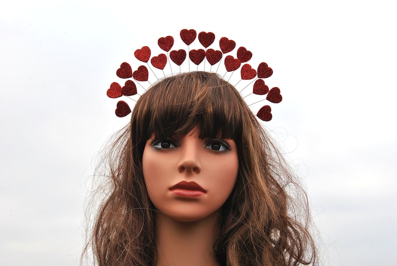 Valentine headband Queen of hearts crown adult Red heart headpiece image 7