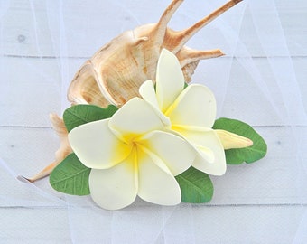 Plumeria Hair Clip: Tropical Hawaiian Flower, Bridal Hair Piece