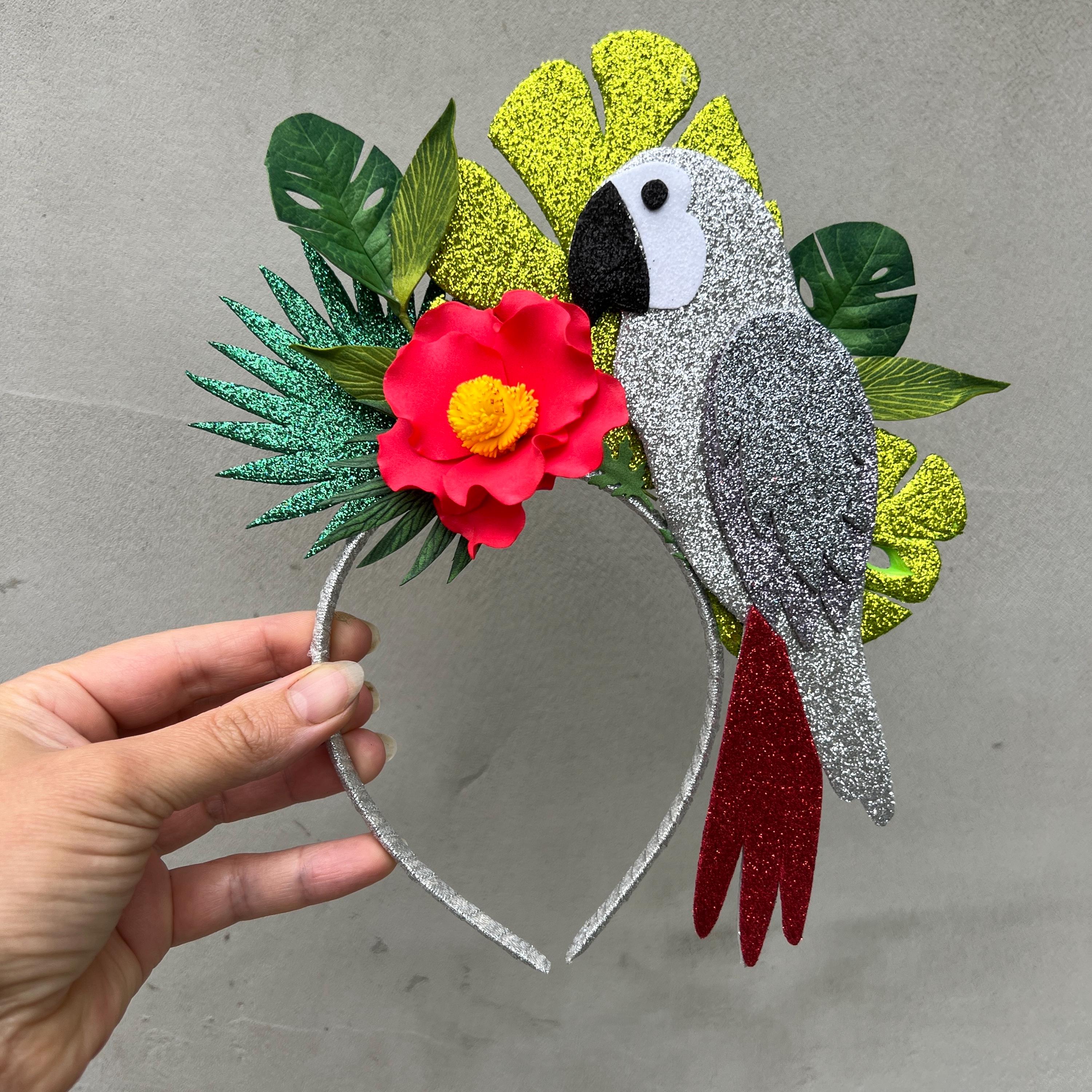 Gray Parrot Headband, Tropical Flower & Palm Leaf Crown - Etsy