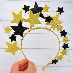 Star crown Black gold star crown Celestial headpiece Christmas glitter stars headband
