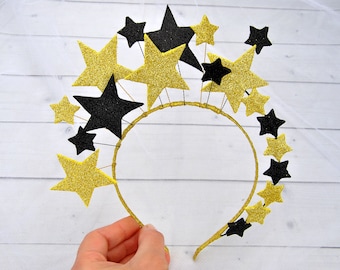 Black & Gold Star Crown - Celestial Glitter Headband