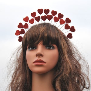Valentine headband Queen of hearts crown adult Red heart headpiece image 4