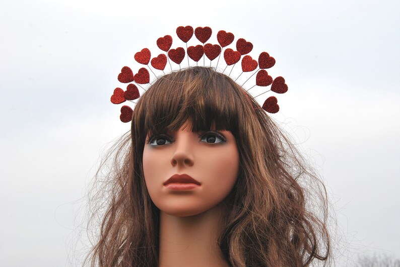 Valentine headband Queen of hearts crown adult Red heart headpiece image 4
