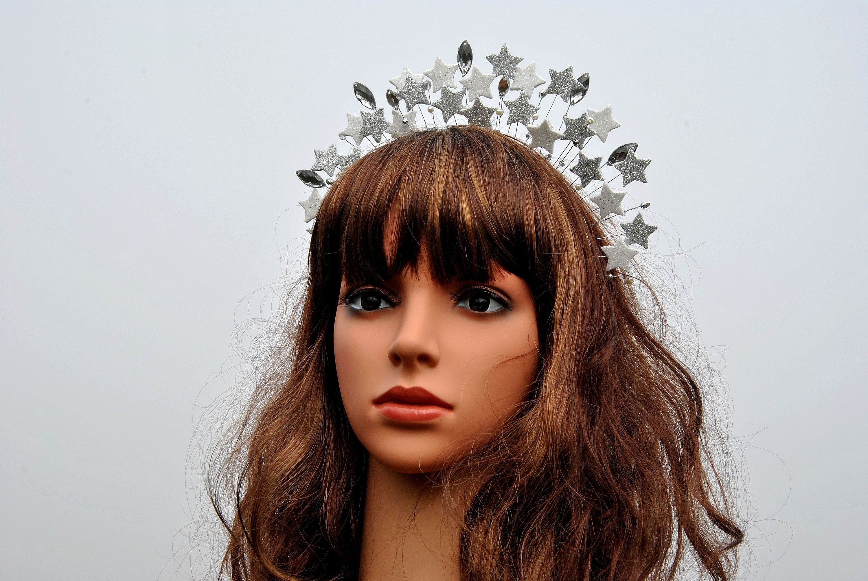 Star Halo Crown: Silver Crystal & Gold Stars, Celestial 