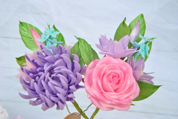 Pink Lilac Flower Wedding Hair Pins Purple Floral Bridal Hair Etsy