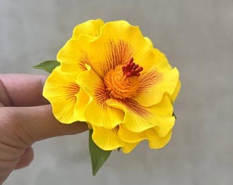 Pince à cheveux hibiscus jaune fleur de mariée tropicale casque accessoire de mariage hawaïen Tiki cheveux de fête