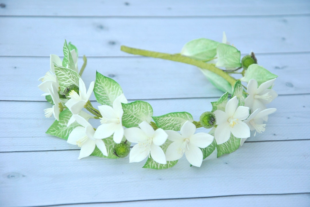 Jasmine Flower Crown Flower Girl Headband First Communion Floral Crown Tiara Apple Blossoms