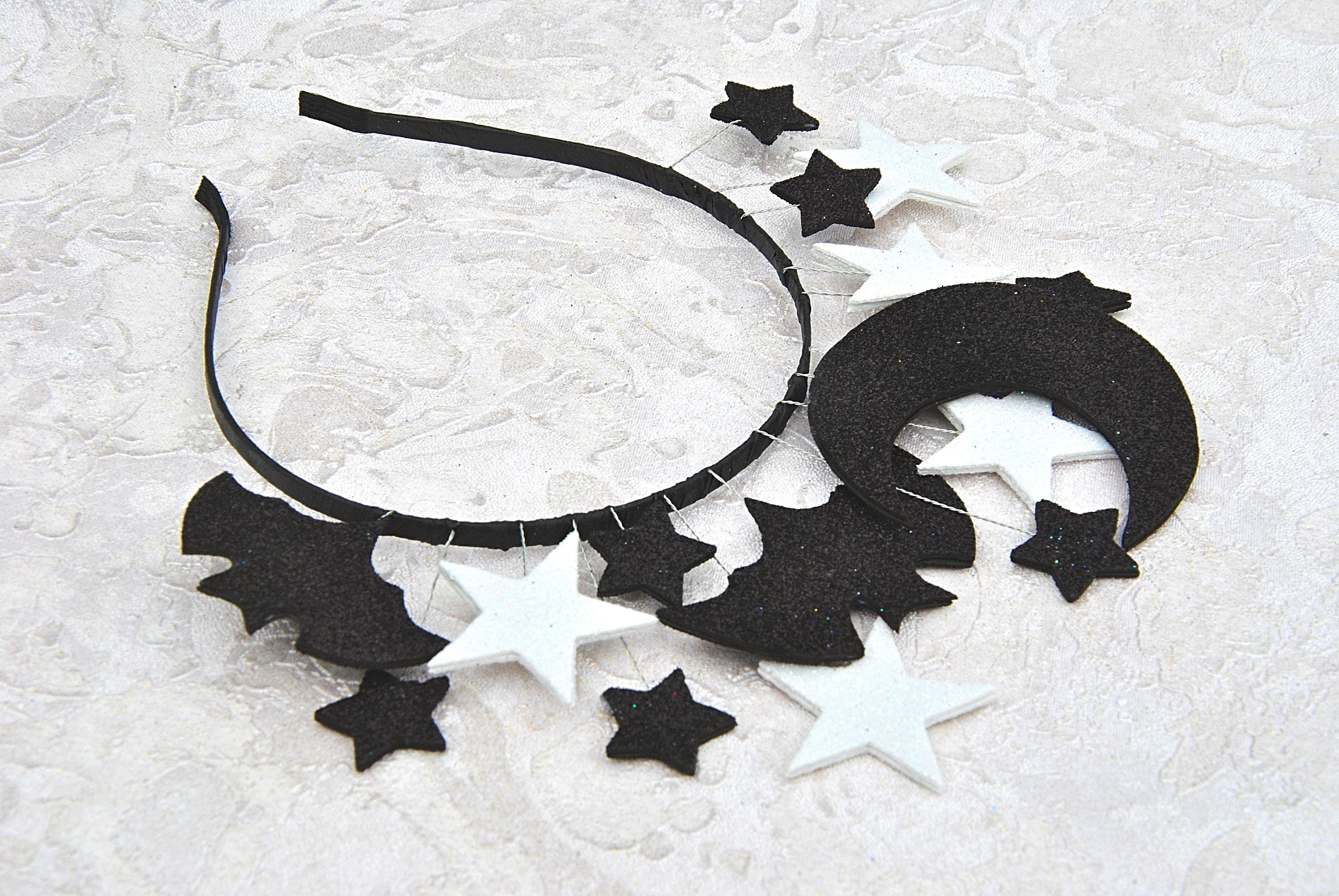 Halloween crown Moon star headpiece Black white halo crown Bat | Etsy