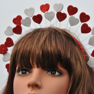 Valentine headband Queen of hearts crown adult Red heart headpiece red+white hearts