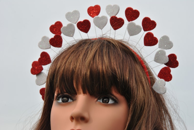 Valentine headband Queen of hearts crown adult Red heart headpiece red+white hearts