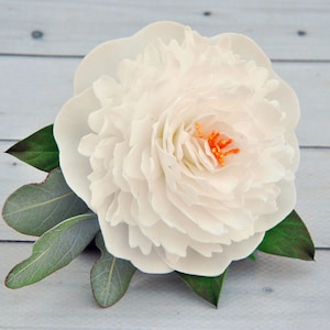 White peony hair pin bridal Peony hair clip Wedding flower hair piece Eucalyptus hair pin Women hair accessories