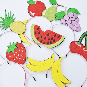 Fruit headpiece child adult costume Tropical birthday party outfit  Watermelon, pineapple, banana, apple, pear,cherry, strawberry headband