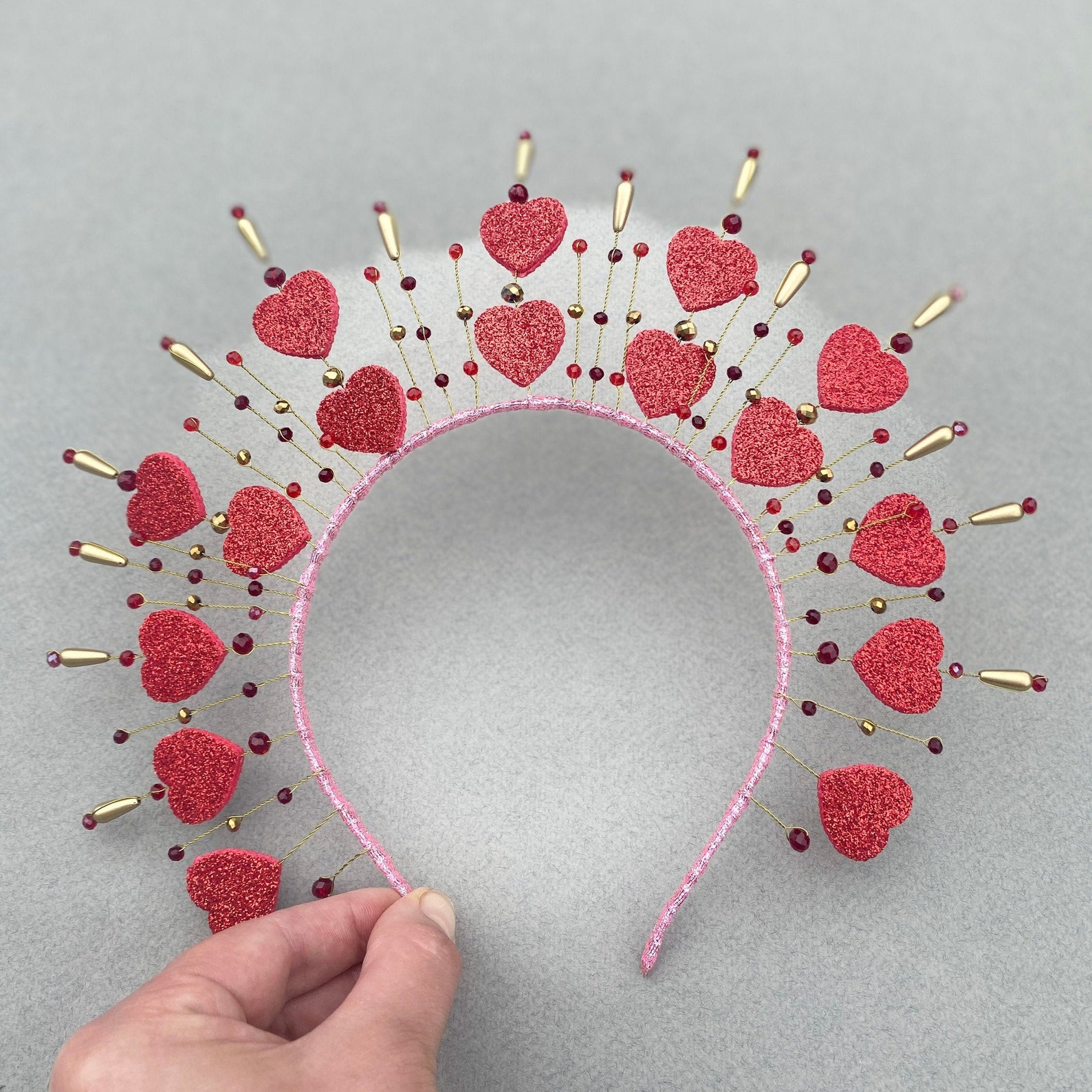 Queen of Hearts Crown Valentines Headpiece Red Hearts Headband | Etsy