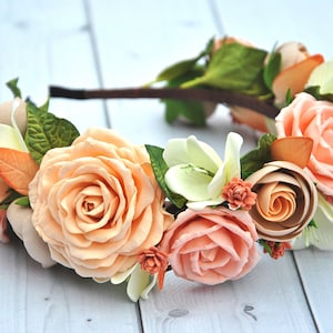 Peach flower headband Bridal headband Flower girl hair piece Pastel wedding floral headpiece for women