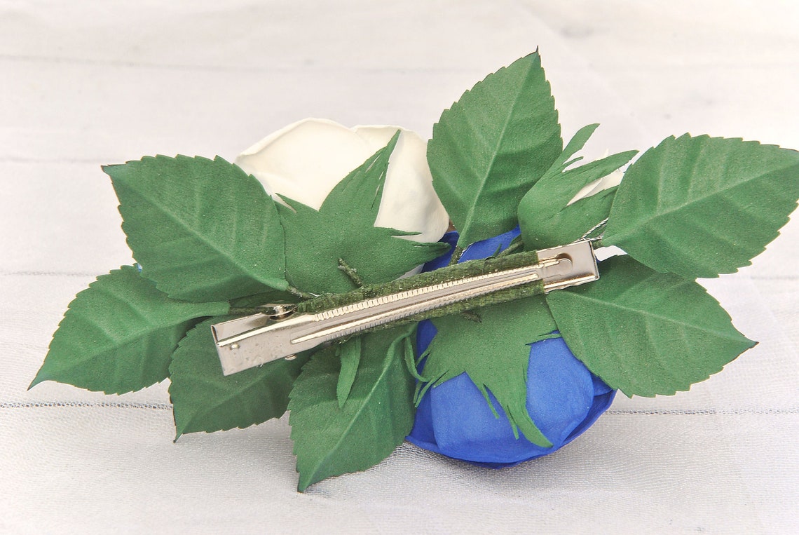 Royal blue hair comb Wedding flower hair clip Blue white Etsy