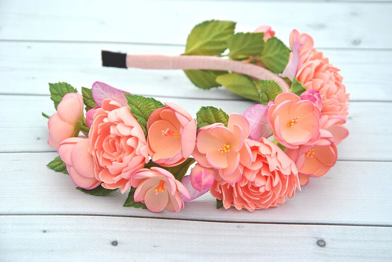 Coral Flower Crown for Women Peach Flower Girl Headband Baby Etsy
