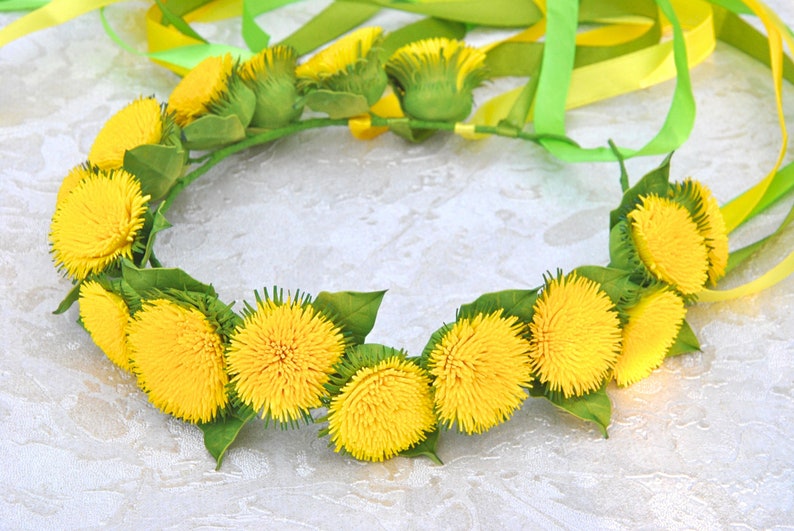 Dandelion headband Flower girl yellow crown Dandelion flower Etsy